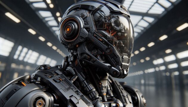 Neon Guardian: Black and Orange Robot - Powered by Adobe