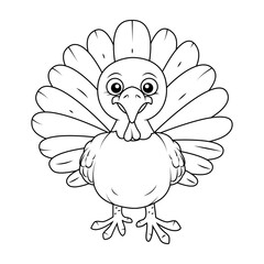A cartoon-style drawing of a Thanksgiving turkey.Outline drawing of a turkey