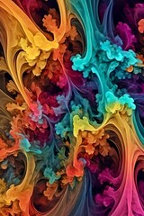 abstract colorful background. Colorful floral and wave abstract pattern on a black background. Vertical image	
