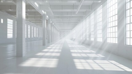 A large, empty room with white walls and windows