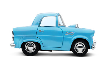 Right Side View of Blue Toy Car on transparent Background