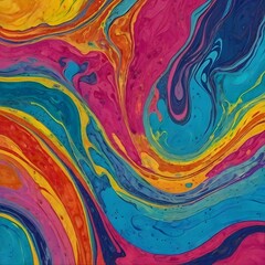 Abstract marbled acrylic paint ink painted waves painting texture colorful background banner - Bold colors, rainbow color swirls wave Generative AI
