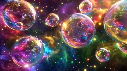 A colorful image of many bubbles floating in space