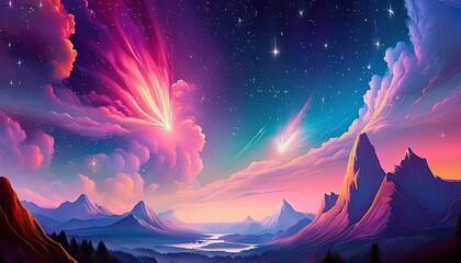 멋진 네온 불빛 밤하늘