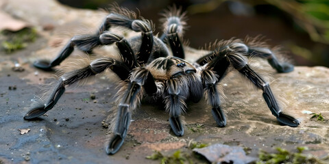 background image Closeup female of Spider Tarantula in threatening position 