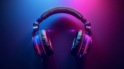 Black Over Ear Headphones In Blue and Pink Light