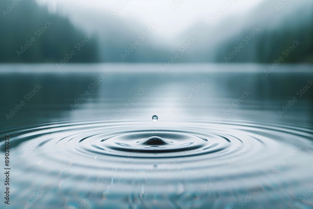 Aufkleber a peaceful and sharp photo of a calm lake with gentle raindrops creating ripples on the water's surf
