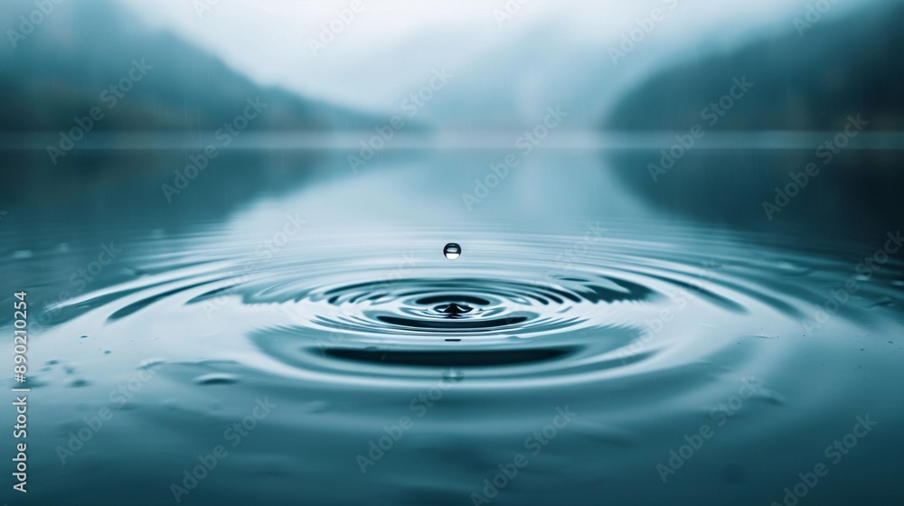 Aufkleber a peaceful and sharp photo of a calm lake with gentle raindrops creating ripples on the water's surf
