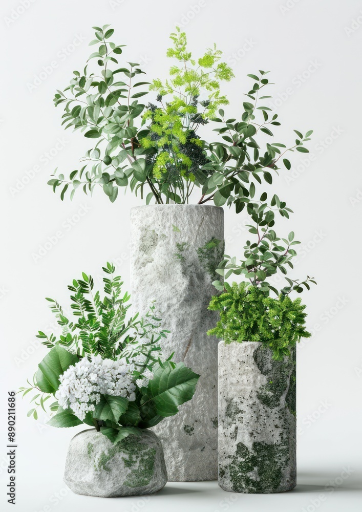 Aufkleber natural stone display stand with botanical touch for organic product showcase in 3d rendering, gener