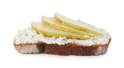Delicious ricotta bruschetta with pear isolated on white