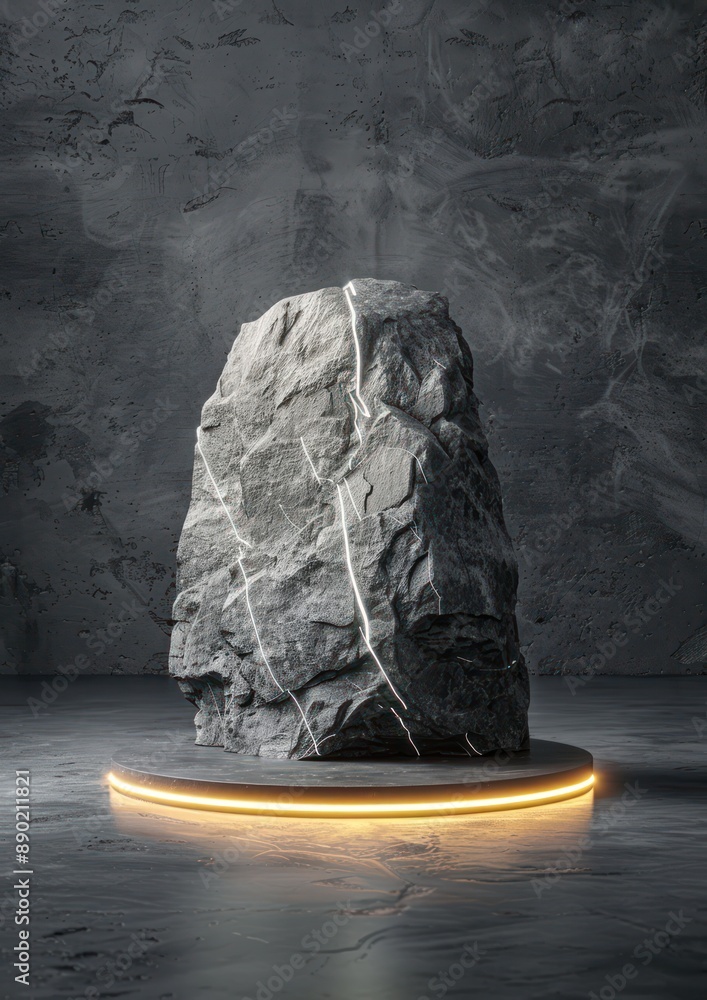 Poster illuminated stone podium displaying innovative product | dynamic lighting showcase in 4k resolution,