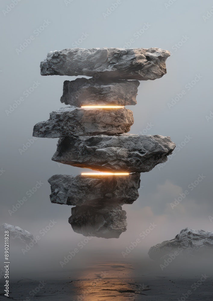 Poster illuminated stone podium display with innovative product showcase in 4k resolution, generative ai