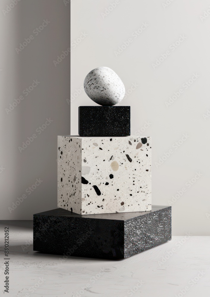 Poster futuristic avant-garde product presentation on sleek stone platform in 3d rendering, generative ai