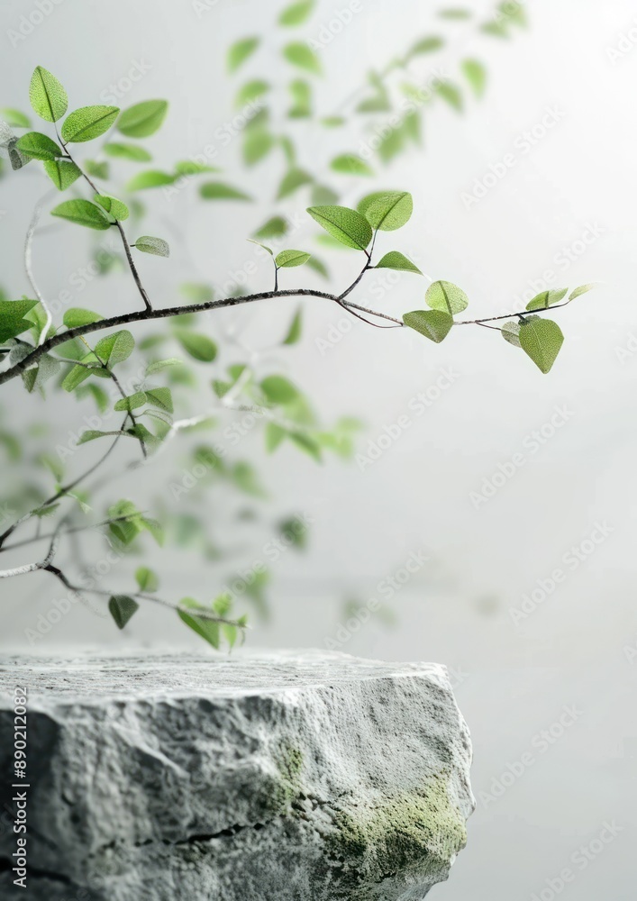 Poster tranquil stone podium with subtle backdrop for product showcase in 4k resolution, generative ai