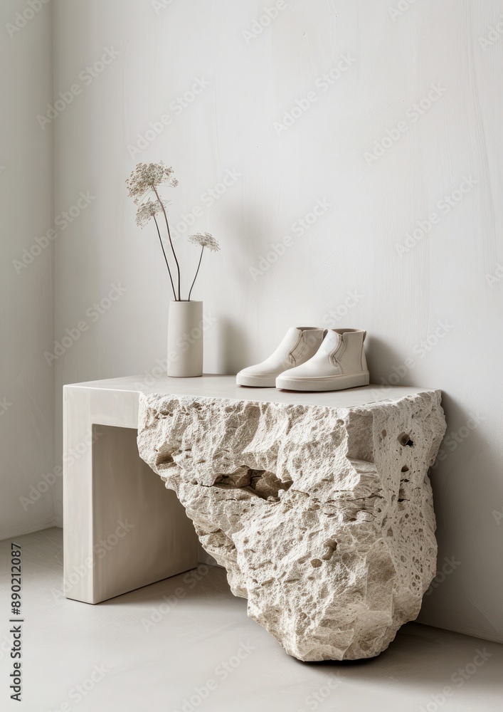 Poster futuristic avant-garde product display on sleek stone platform in 3d rendering, generative ai