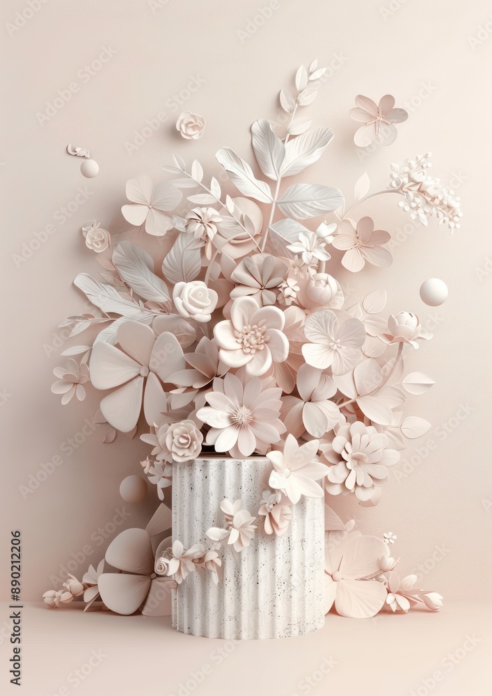 Poster elegant stone pedestal display with abstract floral background for artistic product presentation in 
