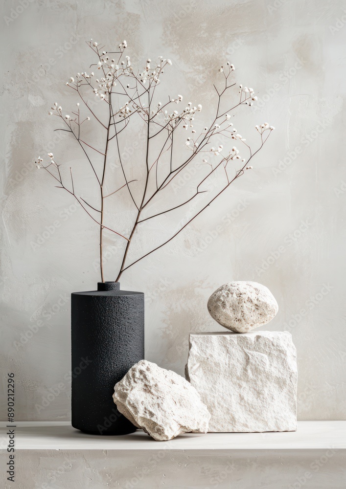 Poster elegant stone product display with minimalist design in 4k resolution, generative ai