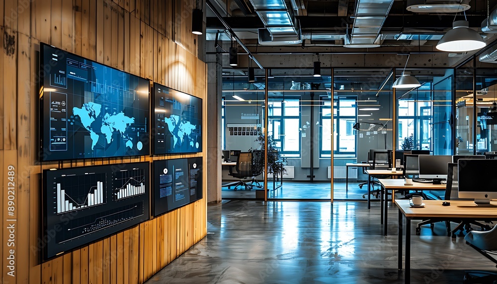 Poster modern office with data visualizations