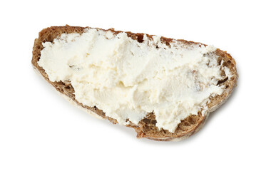 Delicious bruschetta with ricotta cheese isolated on white, top view