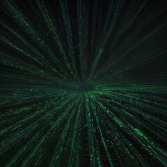 digital green code waves and light beams, with a tunnel-like structure