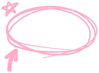 Pink Circle Arrow, Star, Emphasis, Highlight, Doodle, Drawing, Textured, Emphasize