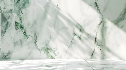 white marble  with green veins and sunlight shadows. product presentation background