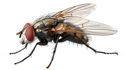 Closeup the housefly isolates on transparent background