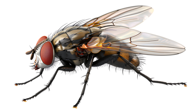 Closeup the housefly isolates on transparent background