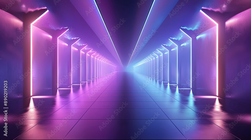 Poster futuristic design for product presentation. abstract background of an empty stage with neon lights a