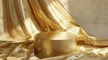 Gold podium background with wave line on brown background for product display presentation, premium product cosmetic. Luxury stage or podium with copy space area. 