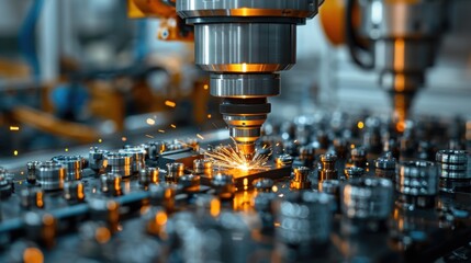 A sleek robot arm assembling a complex machine with precise movements.