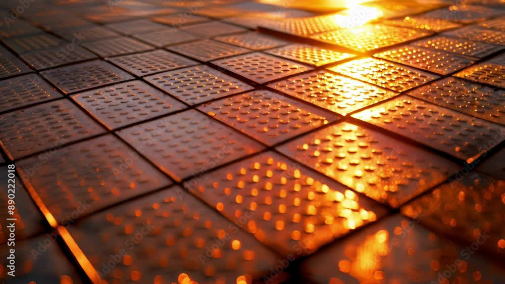 Poster a closeup of a solar roadway panel capturing the intricate pattern of solar cells that make up its s