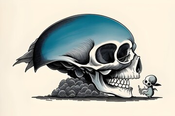 Fototapeta premium a hand drawn illustration of a human skull, tattoo art, whimsical, bones, cranium, design, decorative, creative, linework, shading, gothic, fantasy, surreal, macabre, anatomical, bohemian, ornamental,