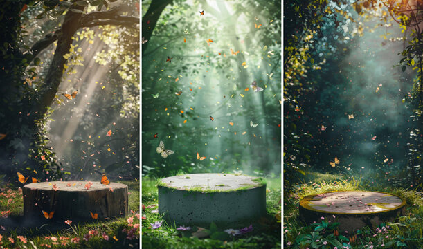 Set of the vertical fantasy pedestals with background2