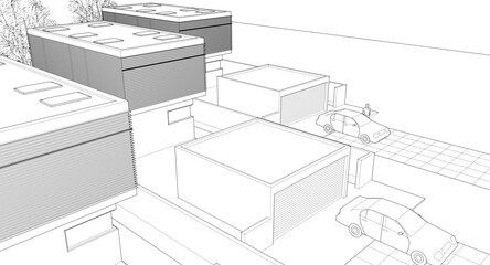 townhouse sketch concept 3d graphics	
