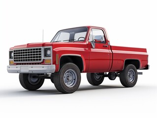 Red pickup isolated on a white background.
