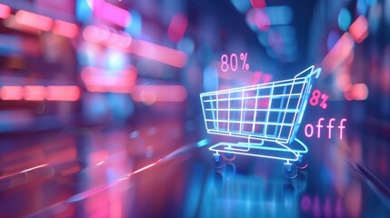 Neon Shopping Cart with 80% Off Sale