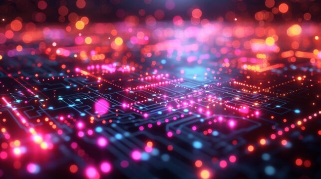 Abstract cybernetic circuitry with neon lights - generative ai