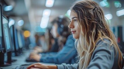 Focused Students Working in Computer Lab with Modern Technology and Internet