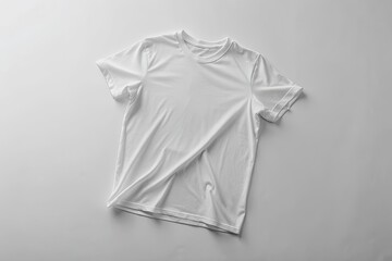 Isolated white t-shirt lying flat on a white or clear surface with a transparent PNG background, showcasing a crisp, clean, and minimalist fashion product display.
