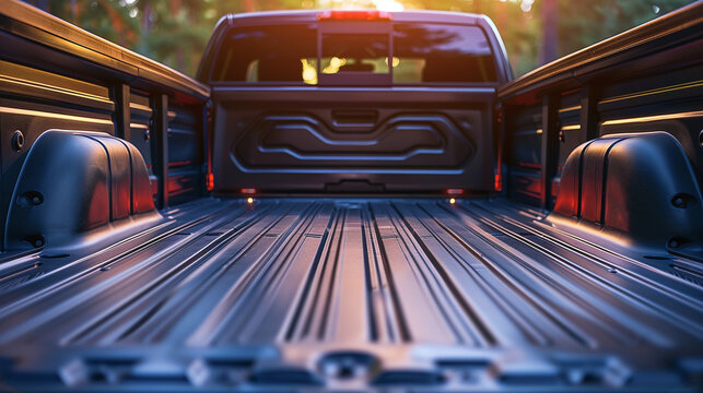 Empty modern pickup truck bed, blurred surface