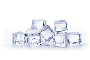 Pile of ice cubes isolated on white background, Artificial acrylic ice cubes