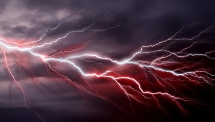Fototapeta premium Vivid red lightning bolts in space display intense power and energy, creating a dramatic scene in the celestial heavens
