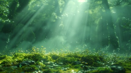 Obraz premium Sunlight Illuminates Lush Green Forest Floor