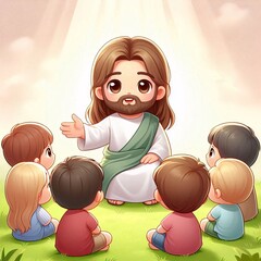 Cute Cartoon Jesus Teaching