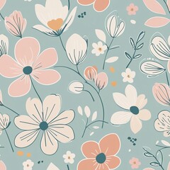 Adorable Pastel Floral Garden Seamless Pattern