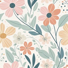 Adorable Pastel Floral Garden Seamless Pattern