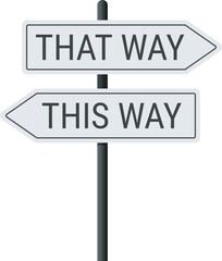 Dual arrow road intersection sign this way and that way. Vector illustration on transparent background. EPS10