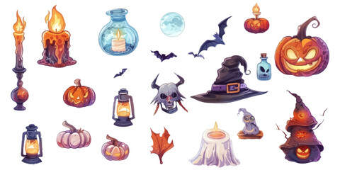 Set of Halloween elements on white background.