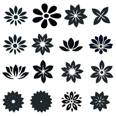 Silhouettes Flower icon set , Abstract botanical flower icon.vector botany floral design.	